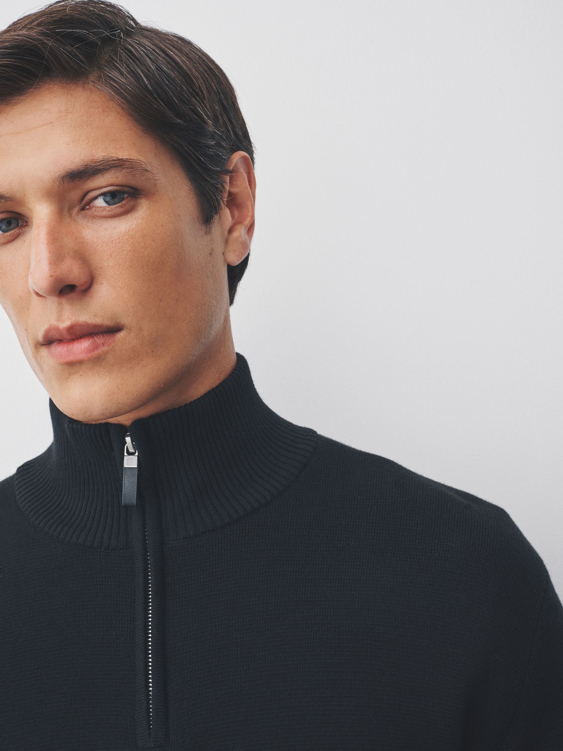 Zwart - Effen - Regular fit 100% katoenen premium trui met korte rits