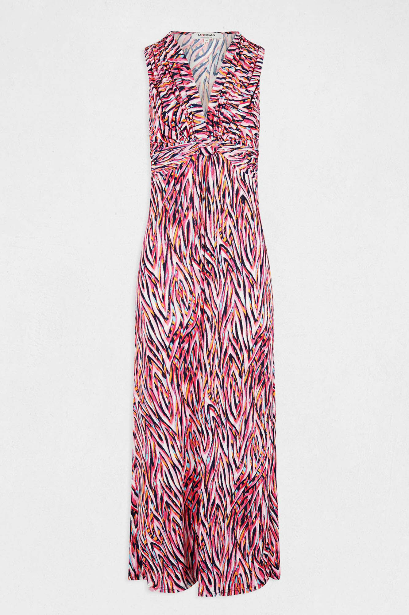 Vestido longo reto com estampa abstrata - Multicolorido