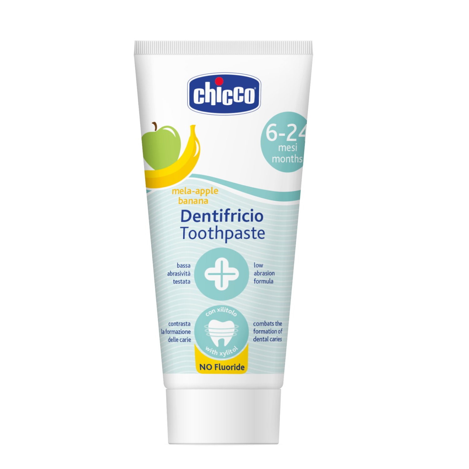 CHICCO Zahnpasta Paste mit Apfel/Bananengeschmack ohne Fluorid 6-24m italienisch/französisch Tb 50 ml