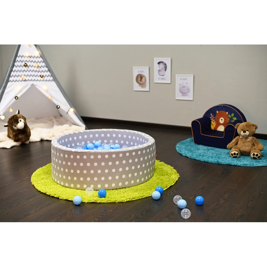 knorr toys® Bällebad soft - Grey white dots - 300 balls soft bluebluetransparent grau