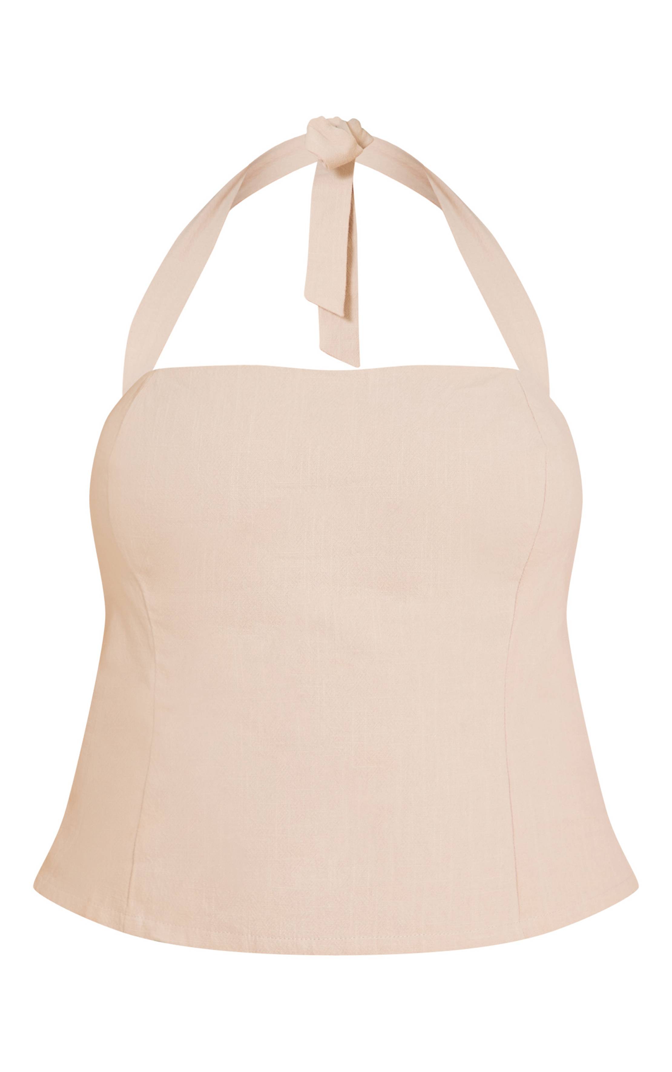 Blanc Top Col Licou En Lin Premium Grande Taille Co-ord