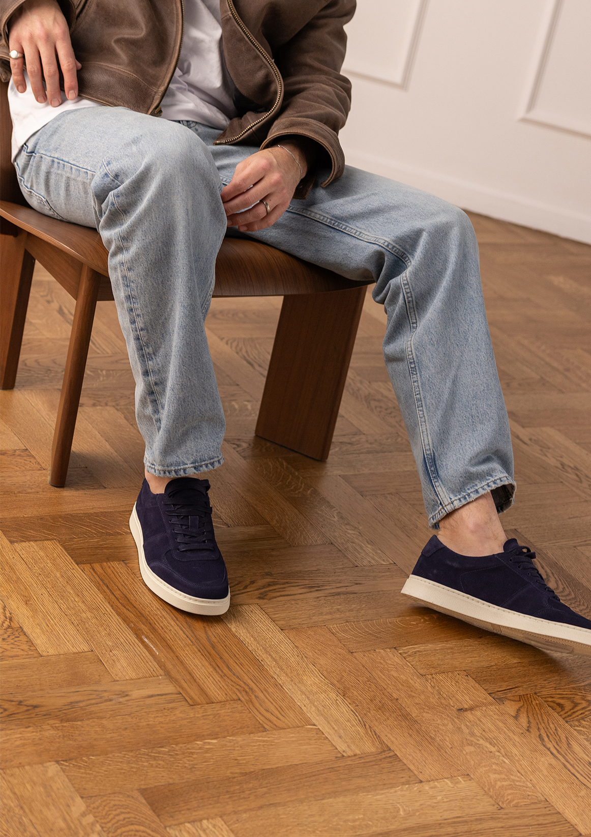 Blauwe suède sneakers