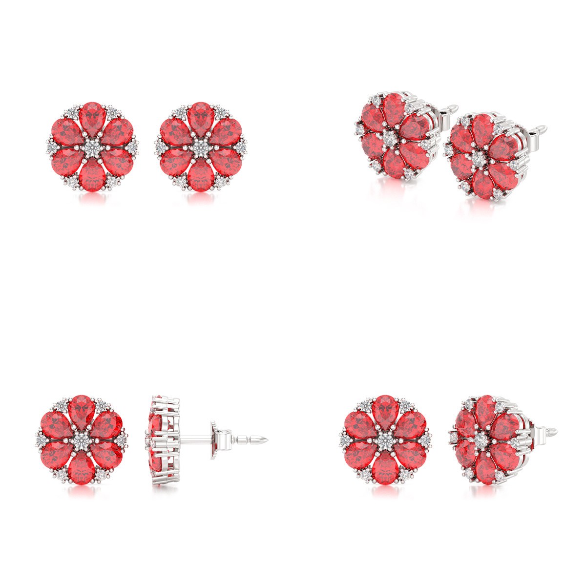 Boucles d'oreilles ADEN Or 585 Blanc Rubis et Diamant 2.74grs