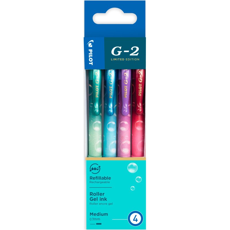 Stylo roller Pilot G2 Flow rétractable pointe 0,7 mm écriture moyenne - Pochette de 4