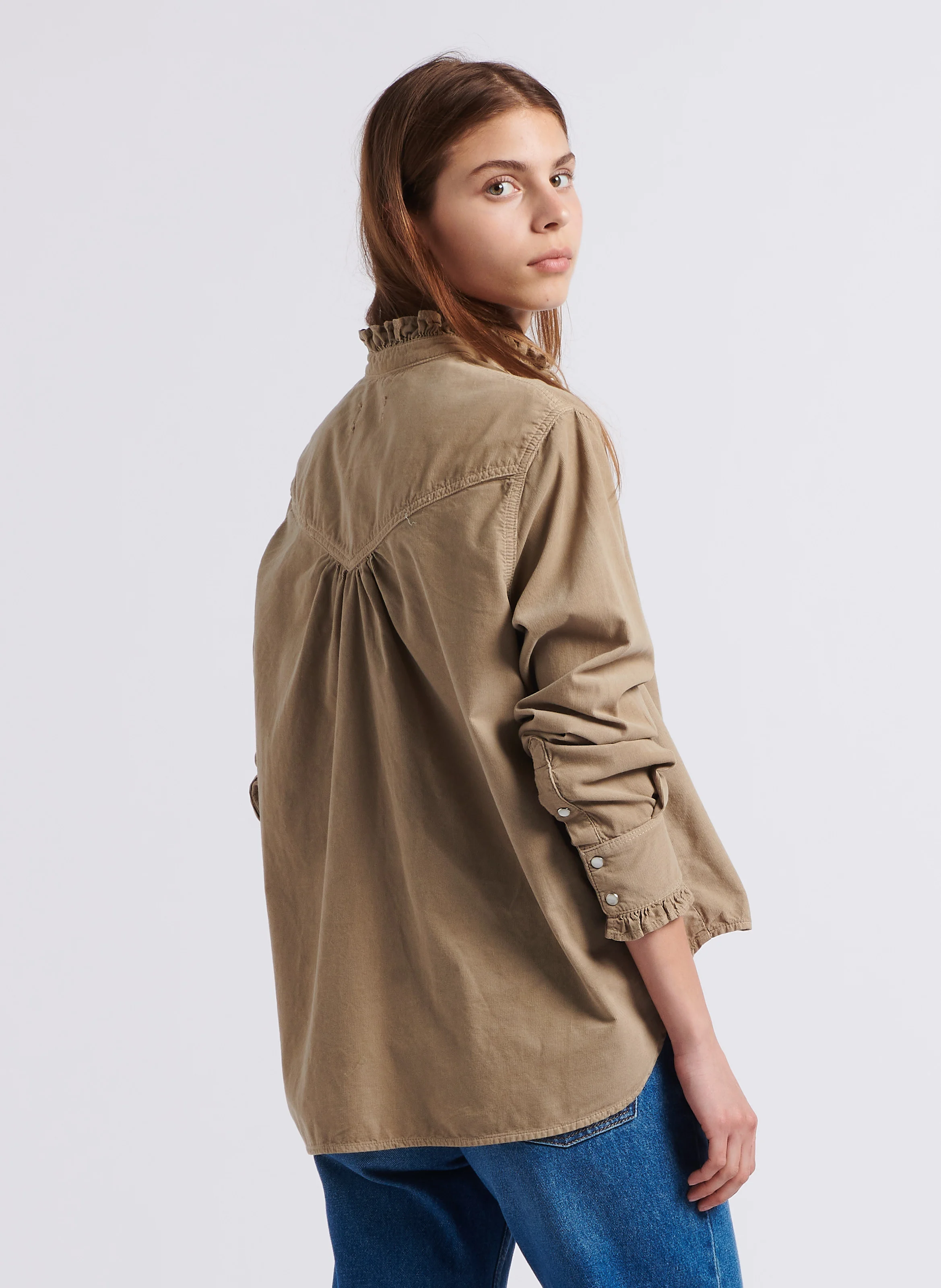 GABY - Chemise col victorien en velours de coton côtelé| Beige