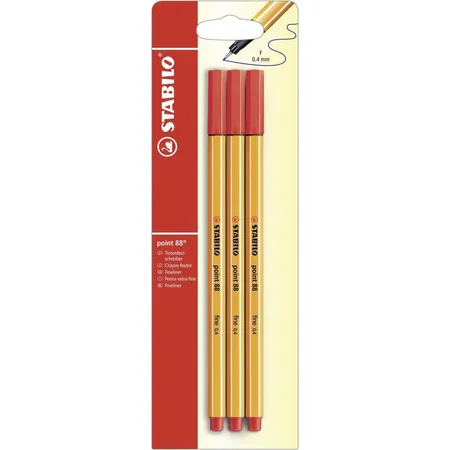 Fineliner - STABILO point 88 - 3er Pack - rot