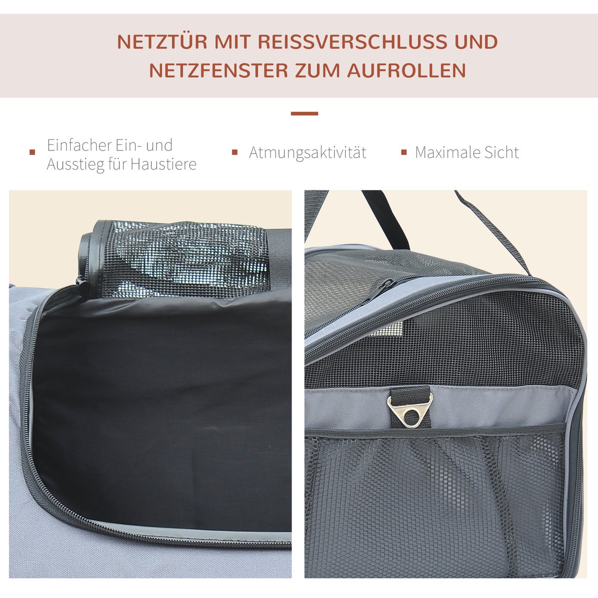 PawHut hondendraagtas, 41L x 34B x 30H cm, Oxford-stof, grijs