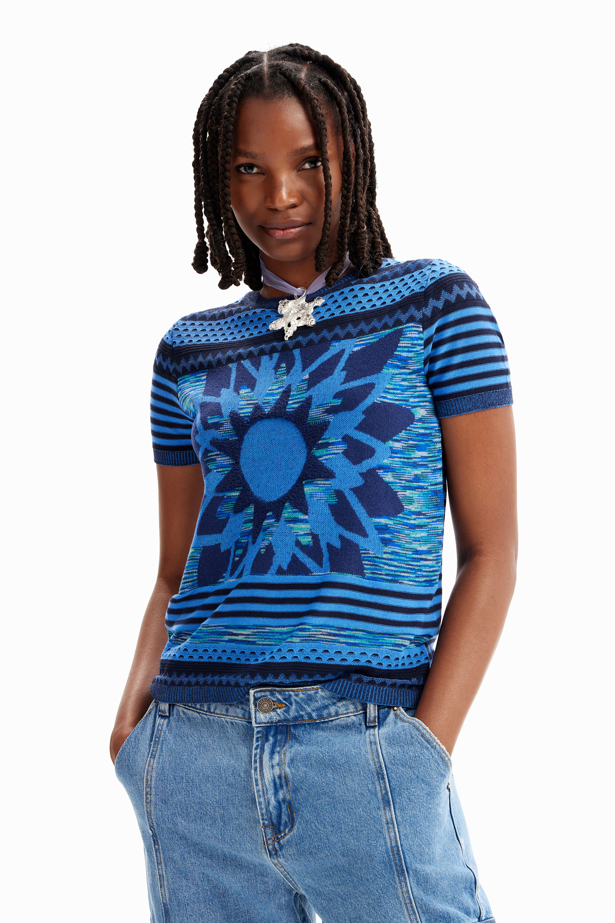 T-shirt fleur maille