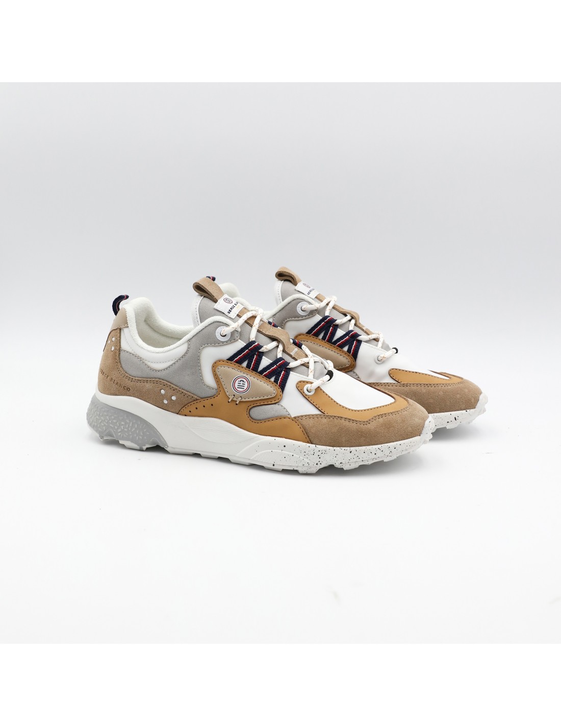 serge blanco Baskets De Ville Homme La Durance Beige/Blanc