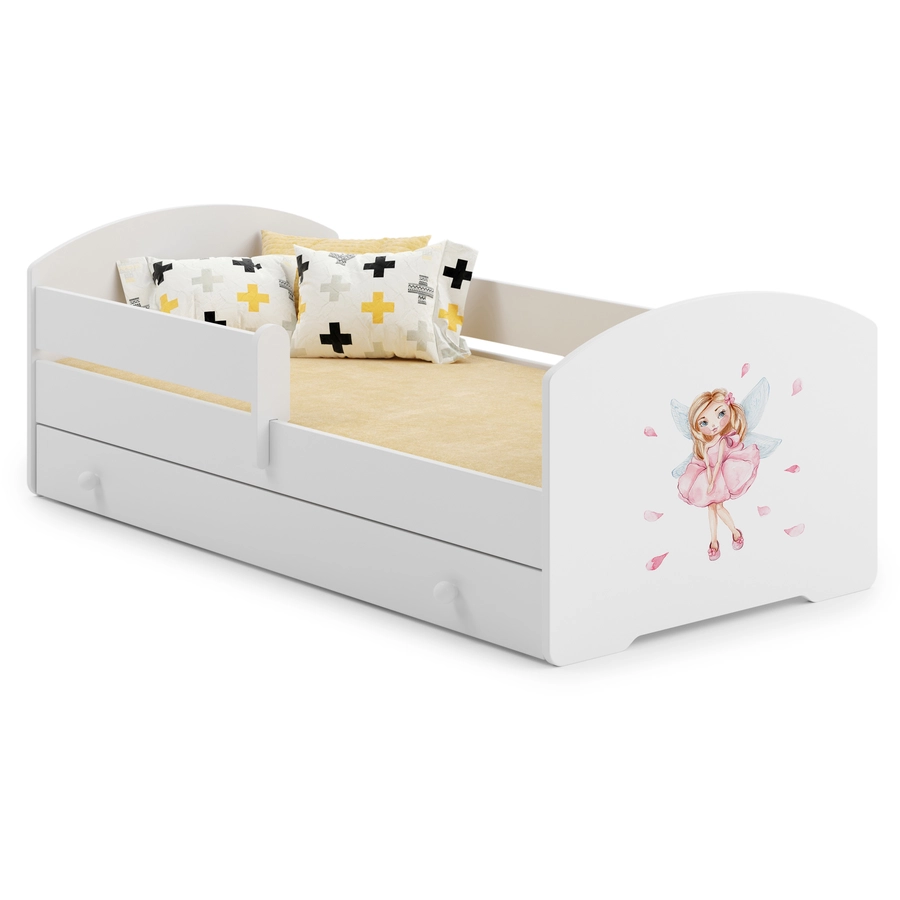 Kids Collective Kinderbett 140x70 cm mit Matratze und Schublade, Rausfallschutz & Lattenrost Prinzessinnen Motiv
