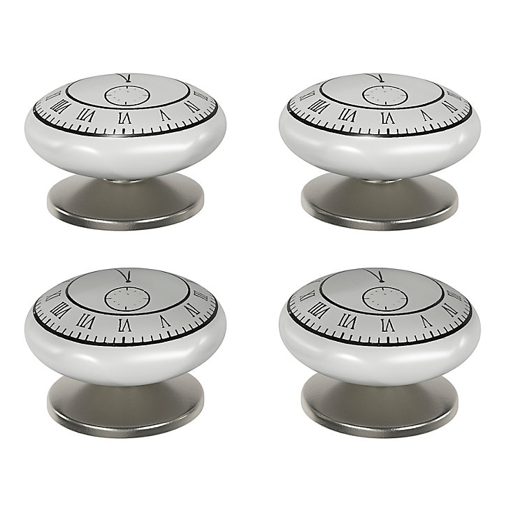 Lot 4 boutons de meuble arrondi Porcelaine Vras GoodHome noir et blanc Ø4.1cm x P.2.7cm