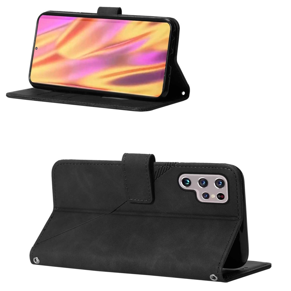 Samsung Galaxy S23 Ultra 5G Necklace Leder Tasche Flip Cover Geometrisches Imprint Muster - Schwarz