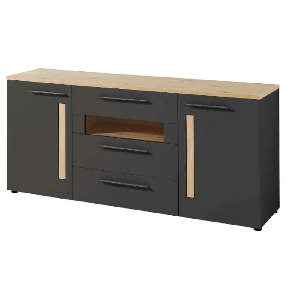 Dressoir Lorna 2 deuren & 3 lades - antraciet/eik