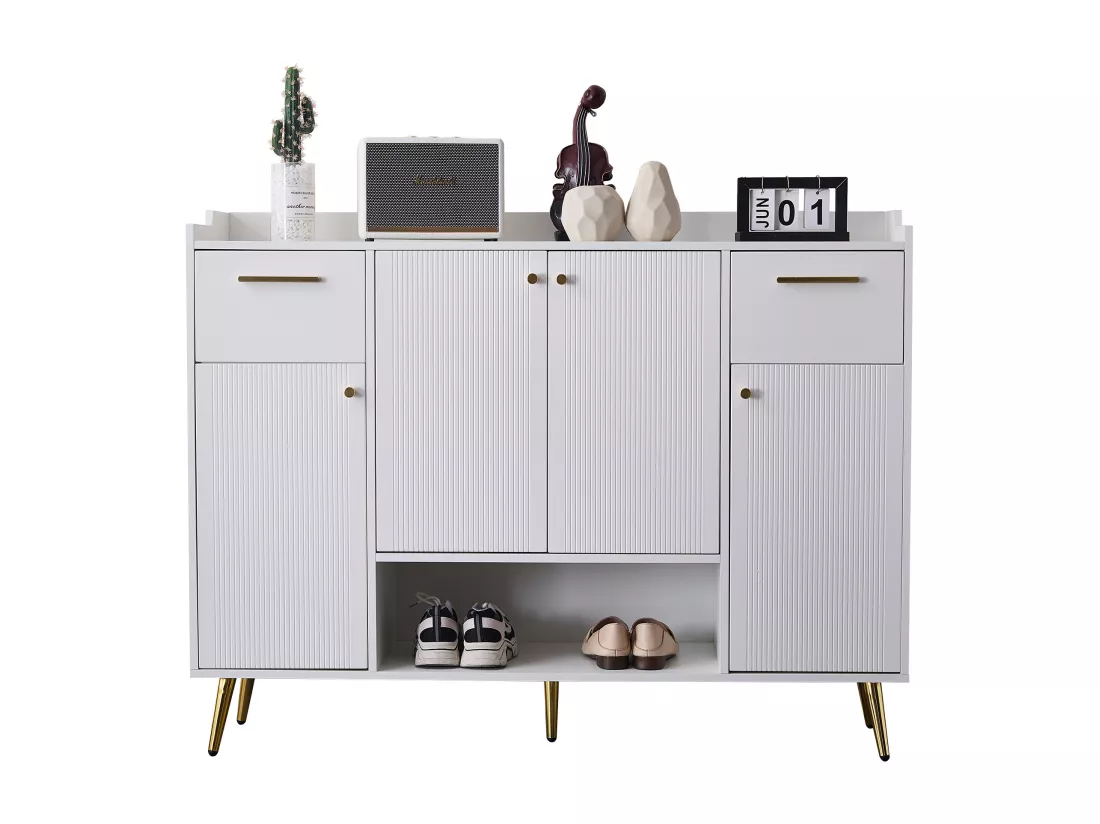 Meuble à chaussures - 2 tiroirs + 4 portes + compartiment ouvert - Blanc