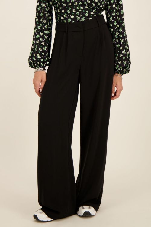 Zwart geplooide wide leg pantalon