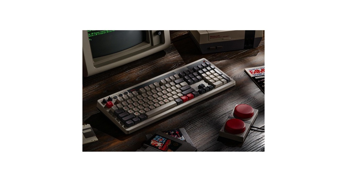 8BitDoRetro Mechanical Keyboard N Edition, gaming toetsenbord  (Grijs/donkerrood, US lay-out, Kailh Box White, Bluetooth Low Energy, Wireless 2.4G, USB)