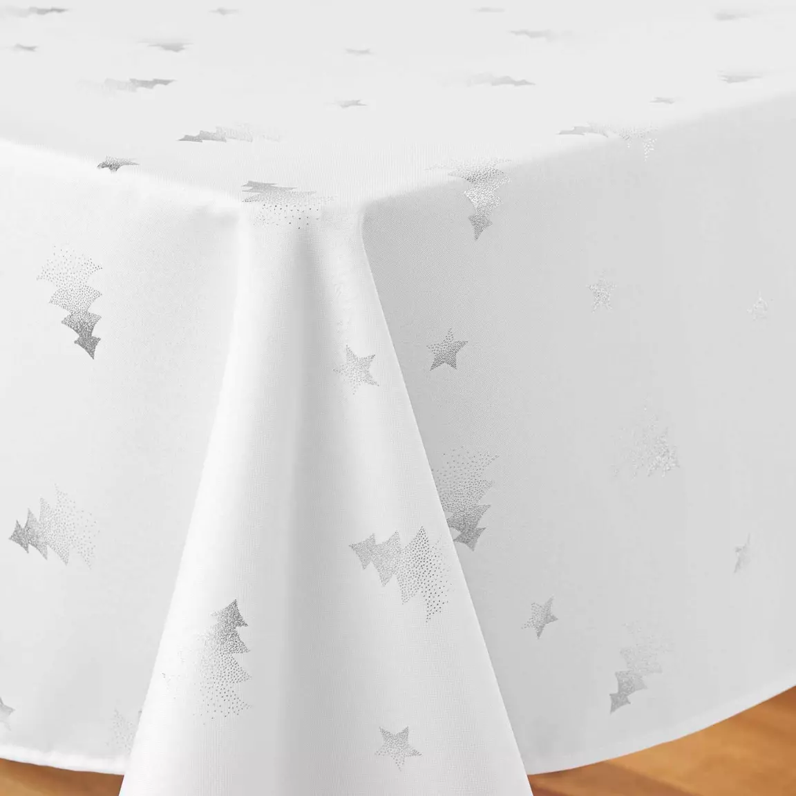Nappe de Noël rectangulaire (150 x 240 cm) Sapin métallisé Blanc