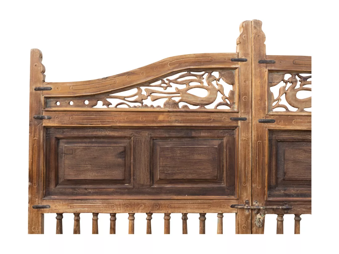 BISCOTTINI Portail - Bois Massif et Fer Finition Antique - Clôture en Fer - Portail en Métal - Porte Décorative - Portail d'Entrée - Clôture en Bois - Intérieur et Extérieur - 240x7x232cm
