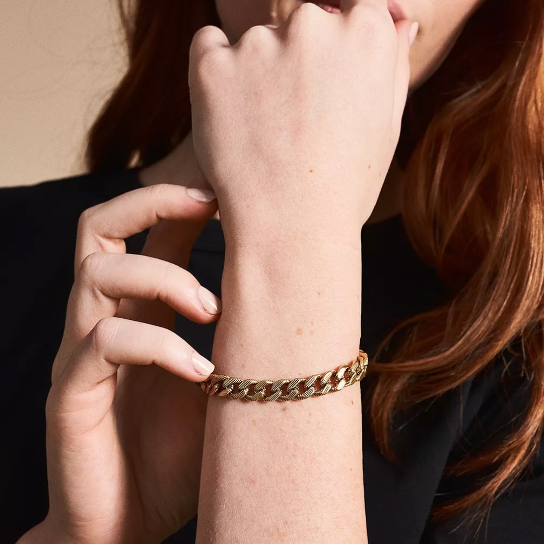 Fossil Harlow Armband Linear Texture Chain Goldig