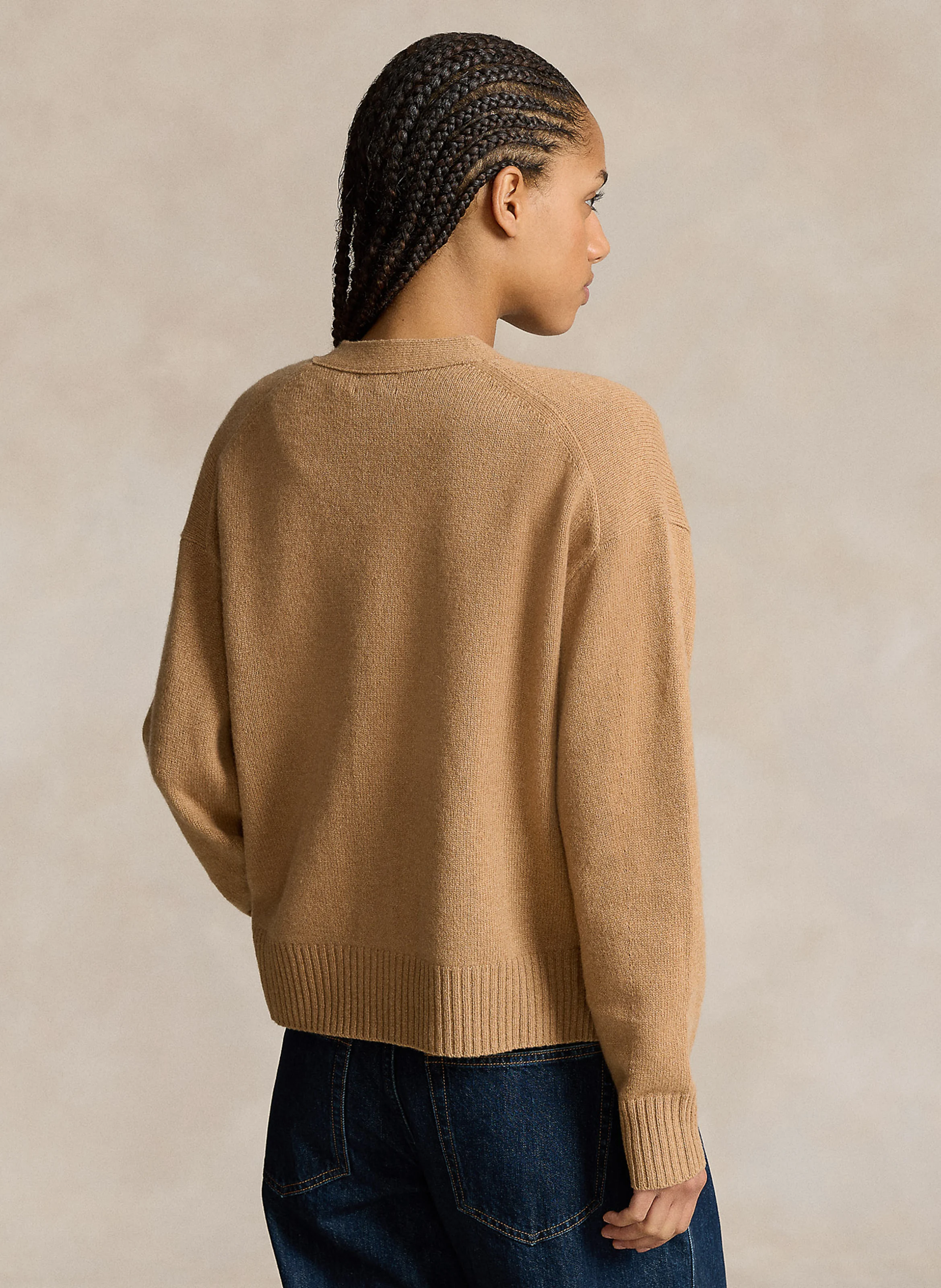 Gilet droit col V en laine et cachemire mélangé | Beige