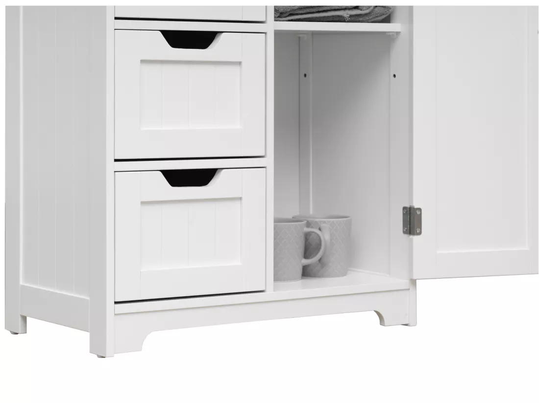 Meuble de salle de bain Moderne 4 Tiroirs 1 Porte Bois Blanc