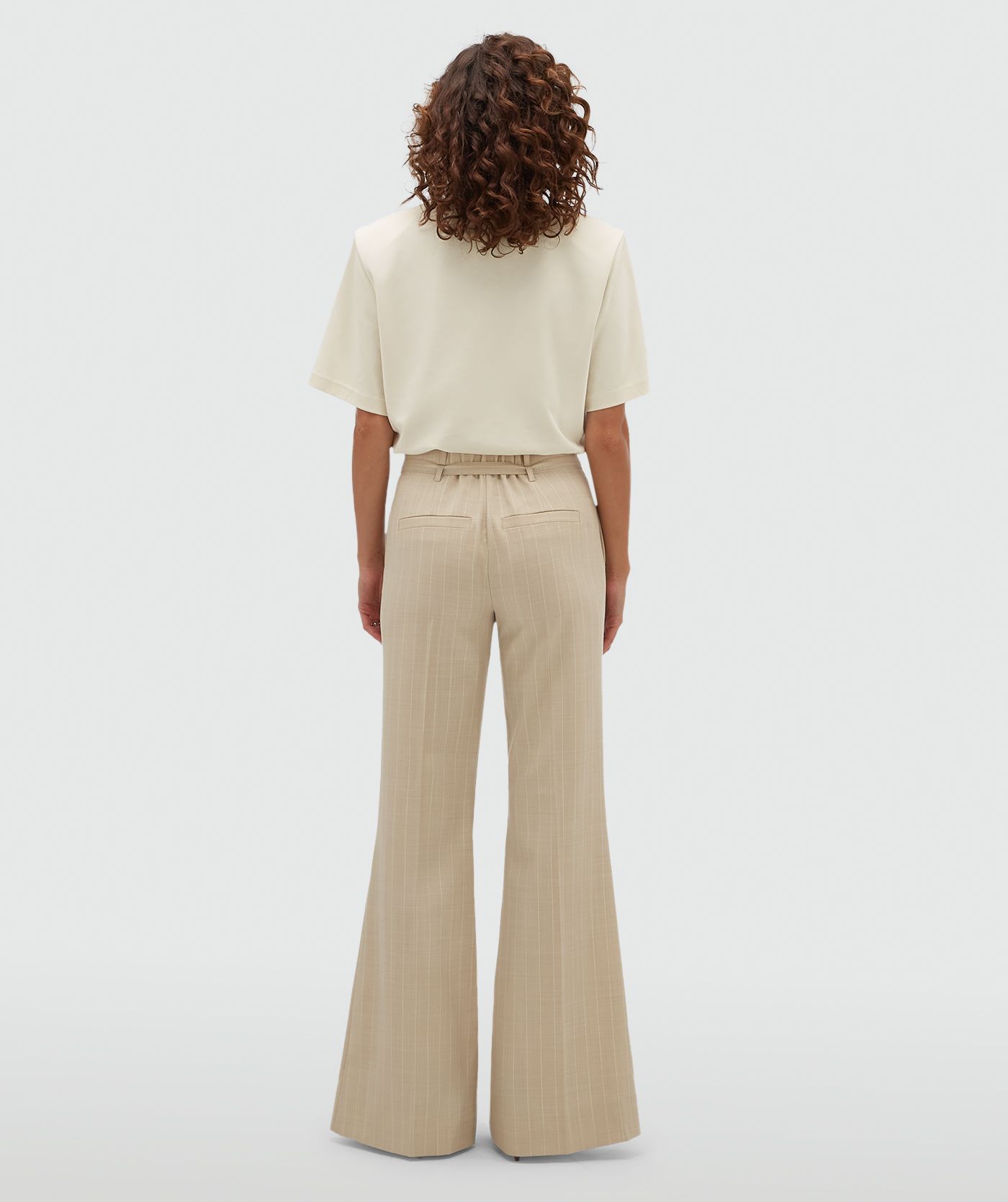 JV-KORA mid rise flared pantalon met krijtstreep - soft stone melange