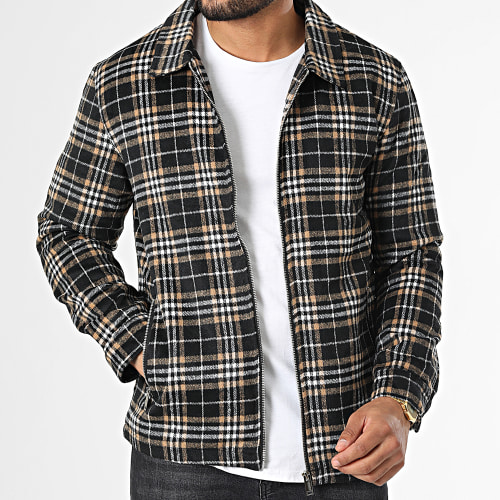 Veste Zippée à Carreaux Noir Beige