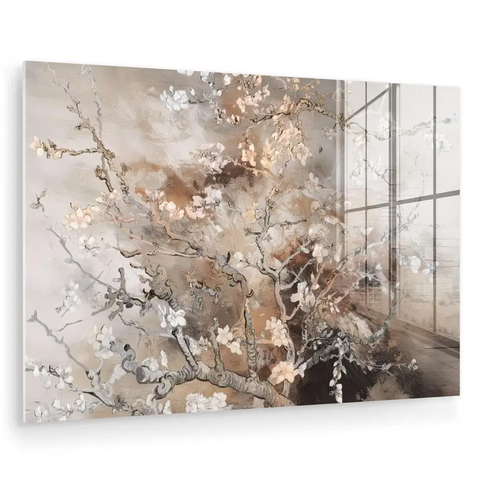 MuchoWow Glasschilderij 120x80cm Amandelbloesem Kunst Van