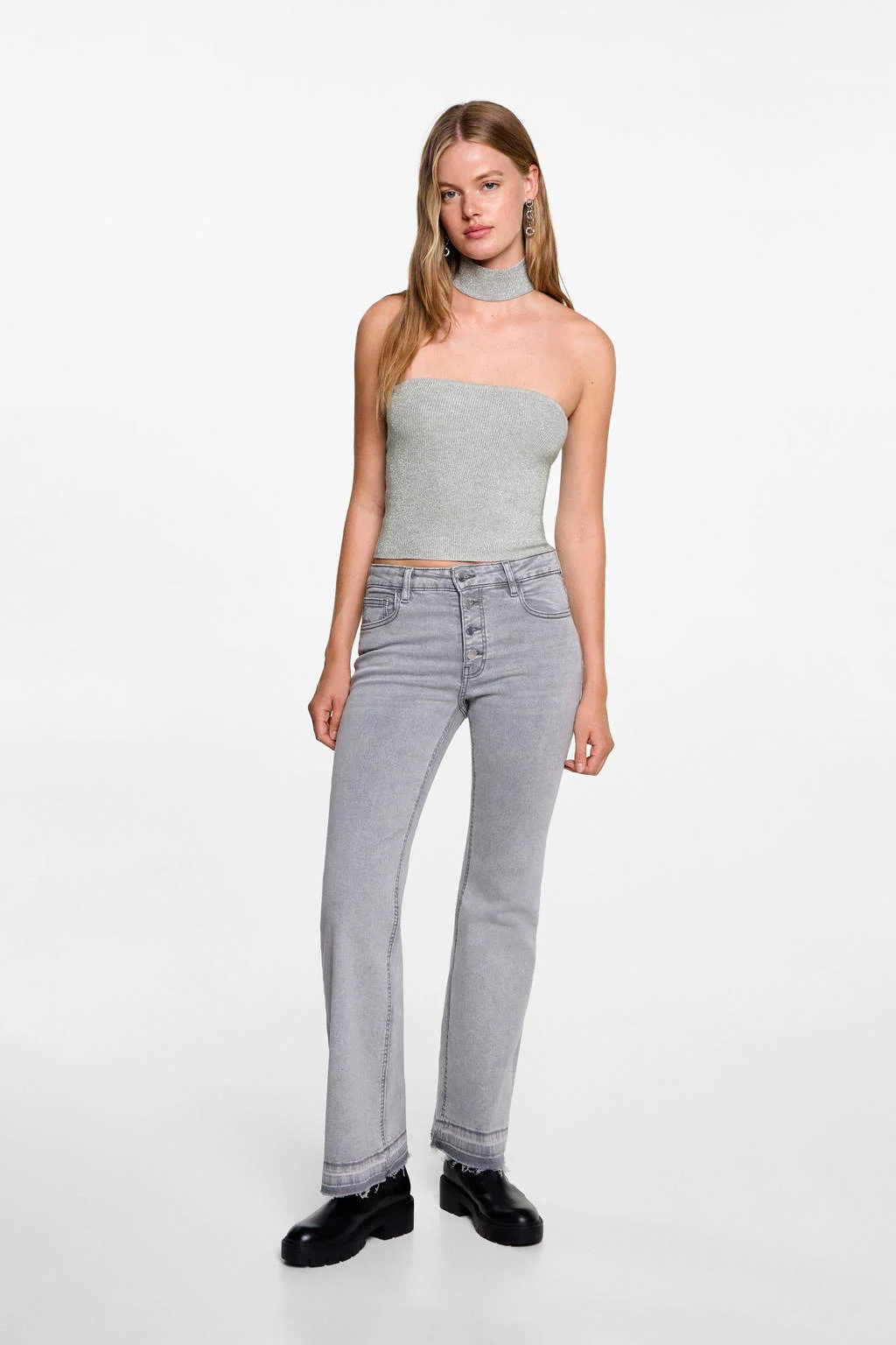MANGO TEEN strapless top met losse choker zilver