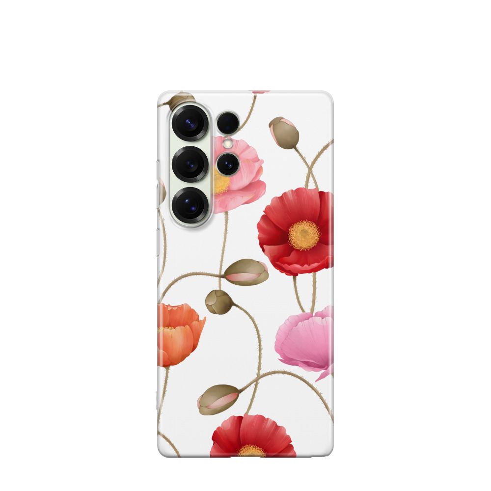 Samsung Galaxy S25 Ultra Gummi Hülle Mohnpoesie - Weiss