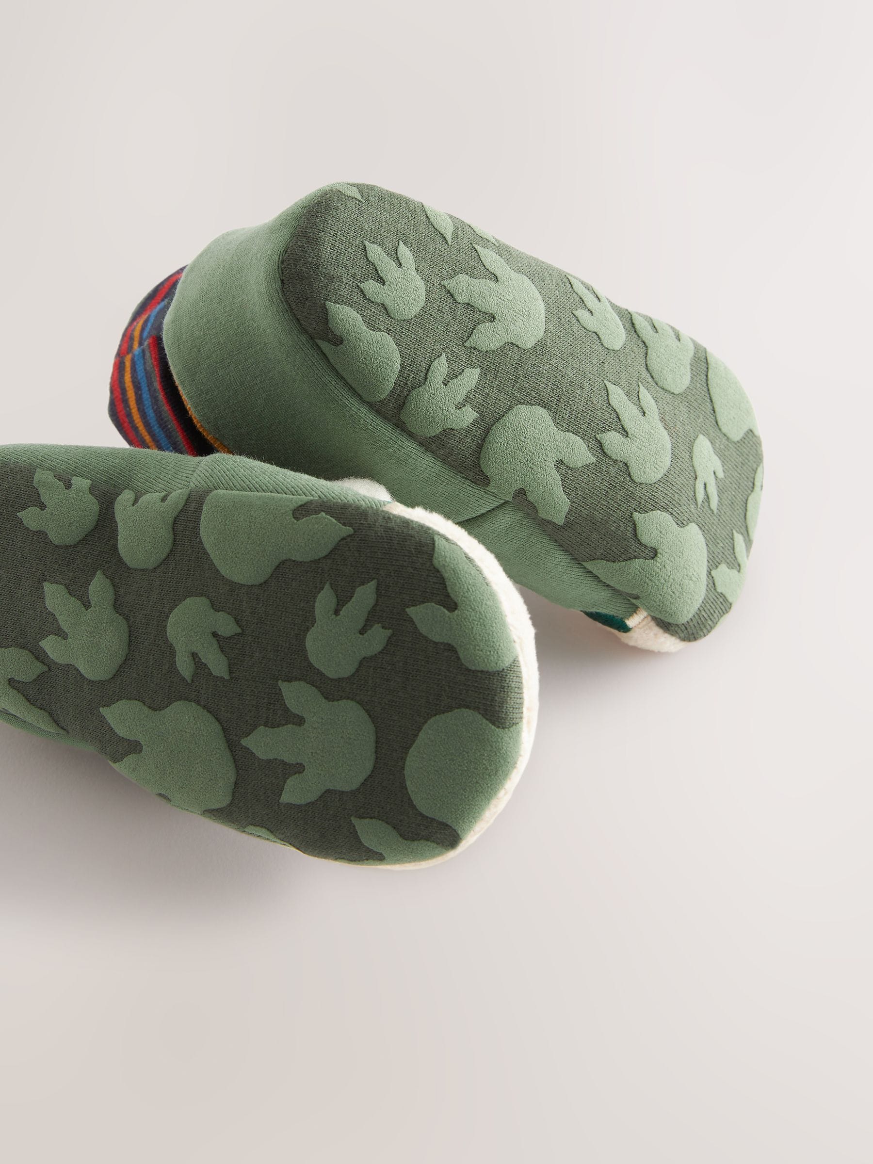 Groen met dinosaurussen - Babyschoenen met sok-bovenkant (0-18mnd)
