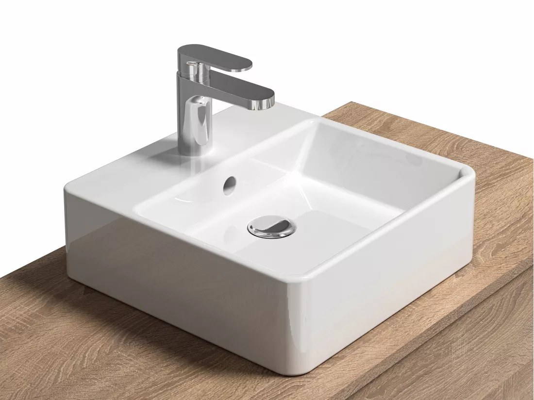 Meuble de salle de bain suspendu coloris naturel clair avec simple vasque carrée - 94 cm - TEANA II