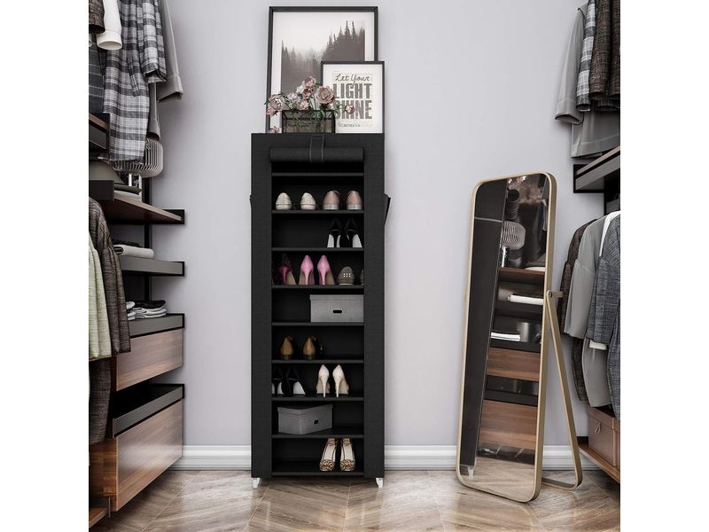 Songmics Schuhregal 28 x 162 cm, Schwarz Textilschrank