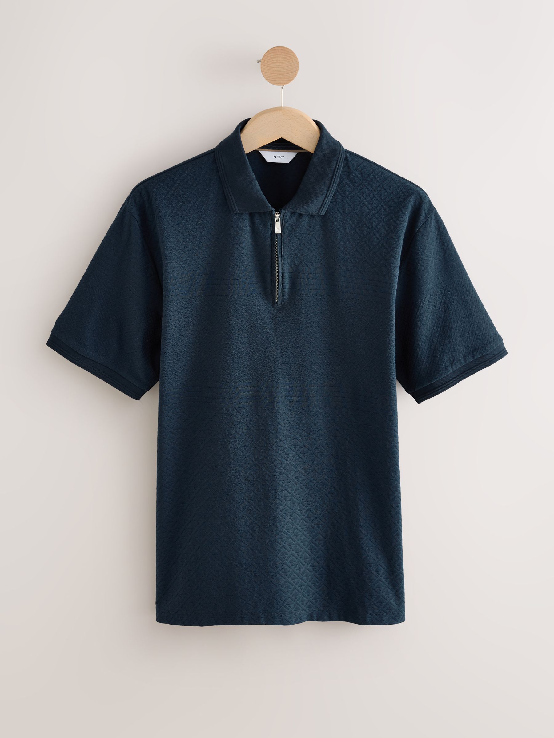 Marineblauw - Normale Pasvorm - Net jacquard poloshirt