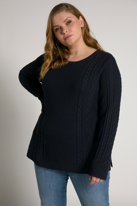 Bellieva-Pullover, Zopfmuster, Rundhals, Langarm, GOTS