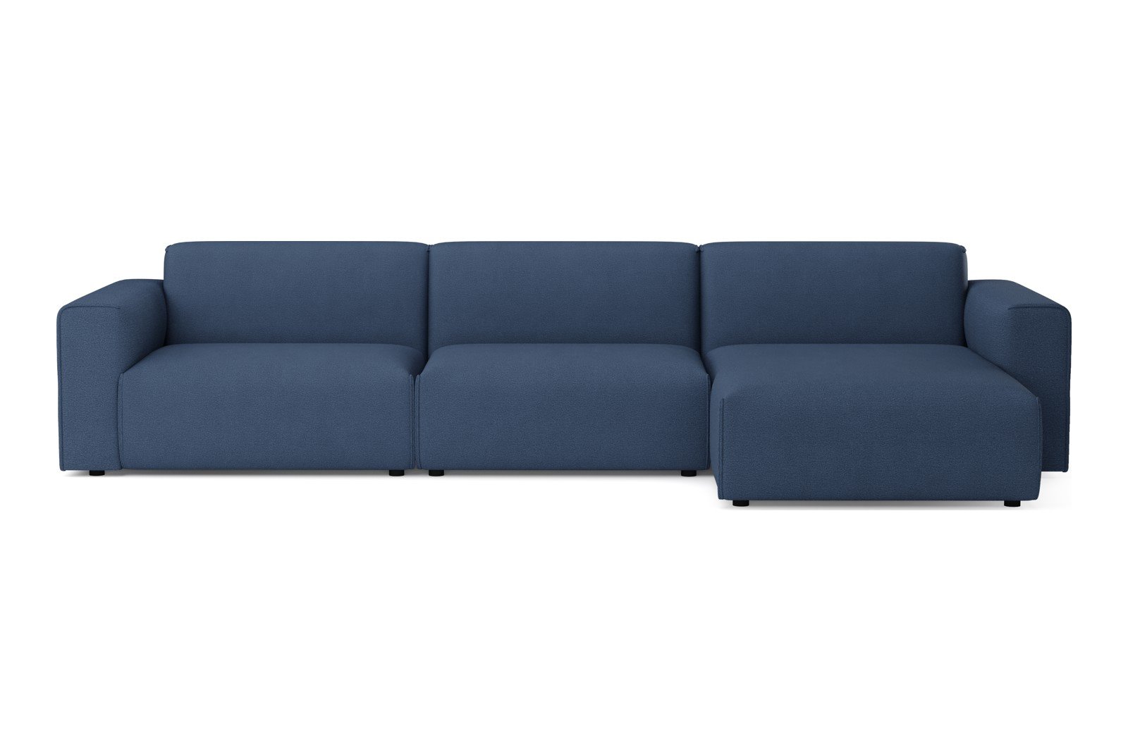 Monaco Lux 3-seter med XL sjeselong høyre Tekstil Brego 86 Blue med sorte ben. Lux komfort.