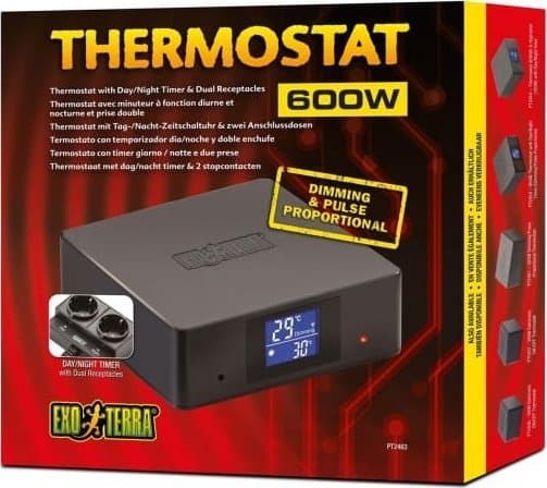 Exo Terra Termostat  Pulse 600W, dag/natt, dobbel stikkontakt