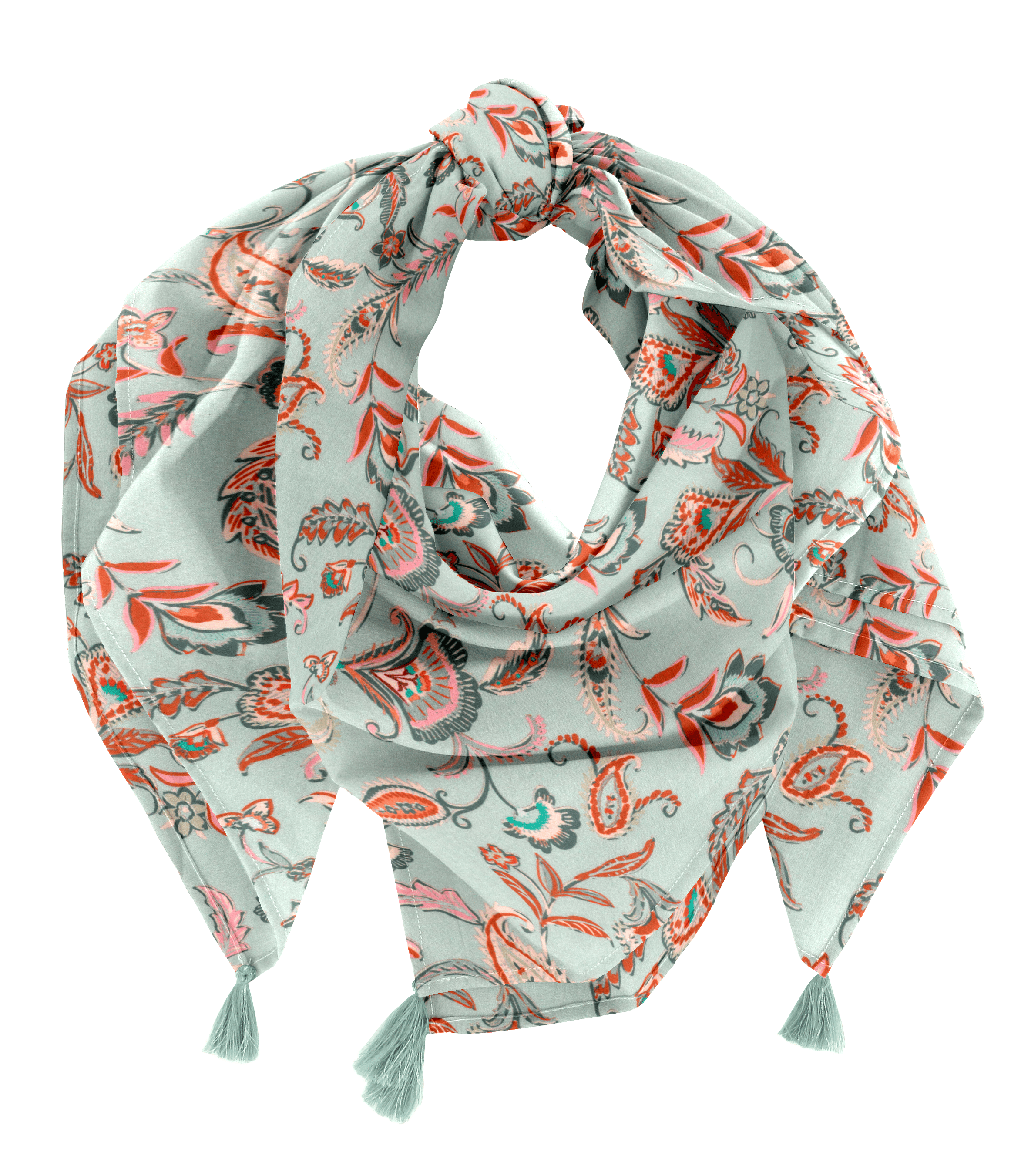 Foulard Pompon Vert Bohème