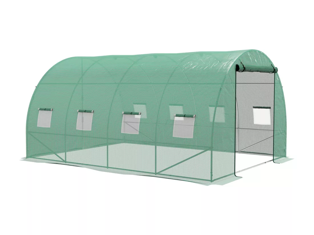 Serre de jardin tunnel 12 m² système d'arrosage intégré acier renforcé PE haute densité vert