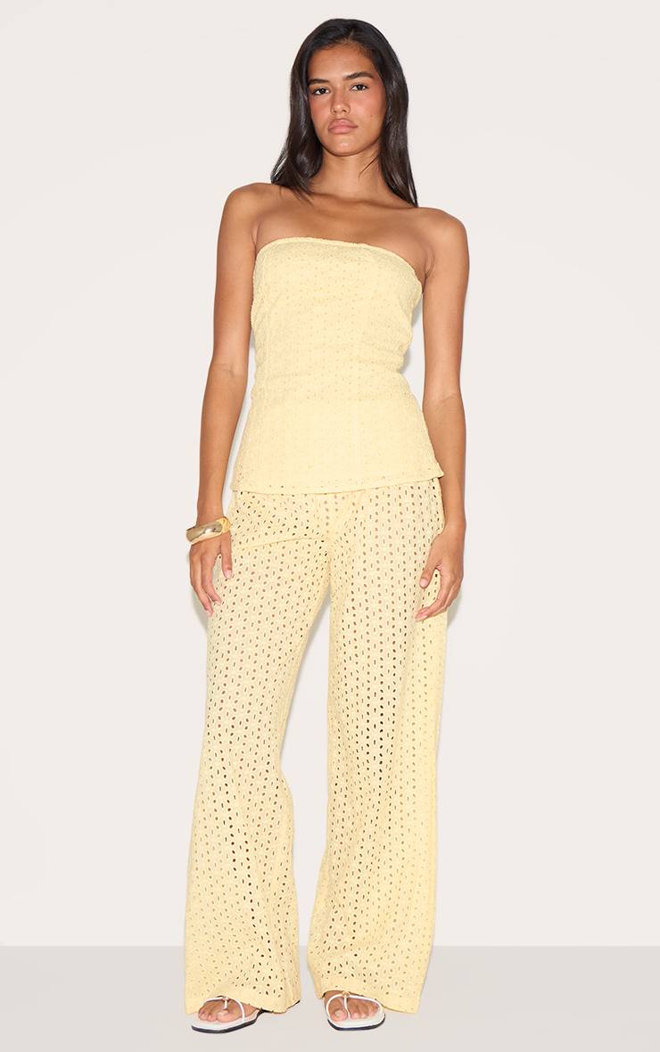 Citron Ensemble Pantalon Taille Mi-haute Brodé