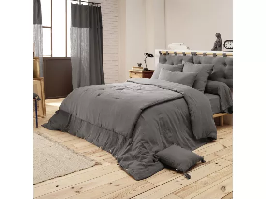OUREA - Couvre-pied 150x150cm Capitonné Gaze de Coton Granit