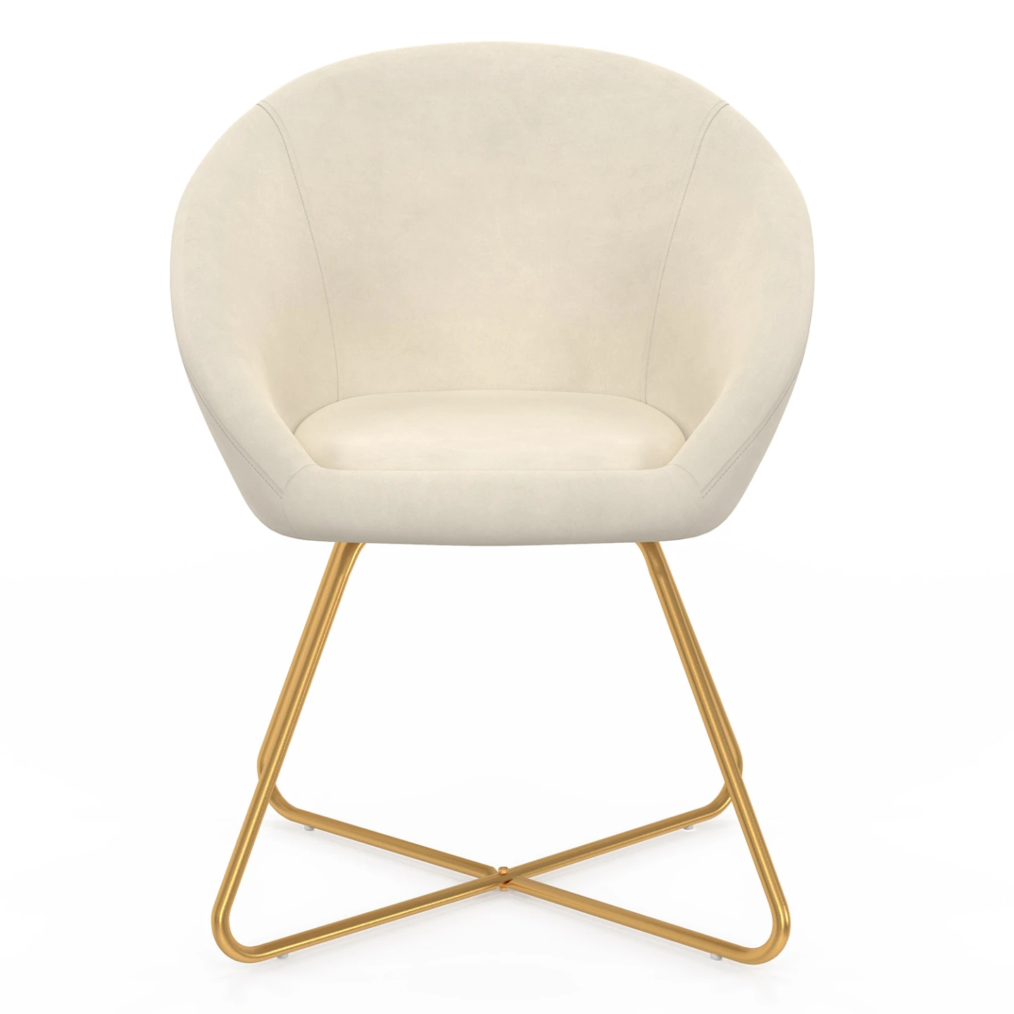 Fauteuil rond ANGELINA beige en velours pieds croisés dorés
