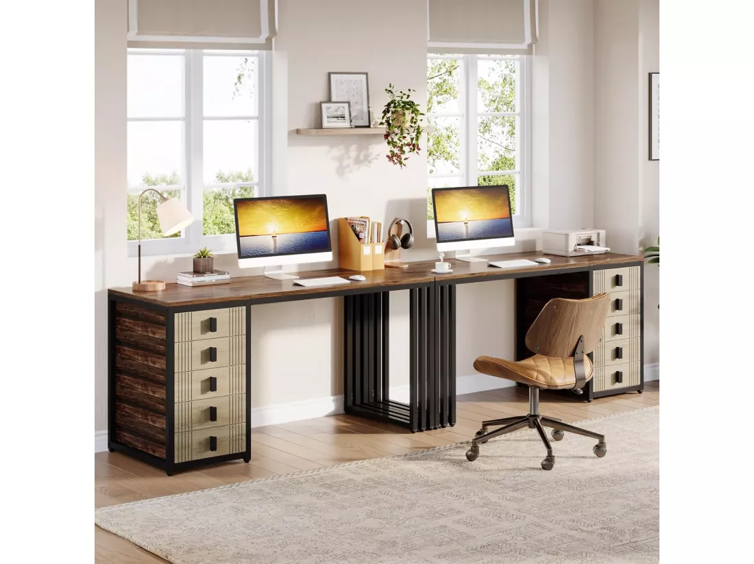 Tribesigns Bureau d'ordinateur avec 5 tiroirs, armoire réversible, en bois moderne, avec rangement, pour la maison, le bureau, la chambre à coucher, marron et chêne