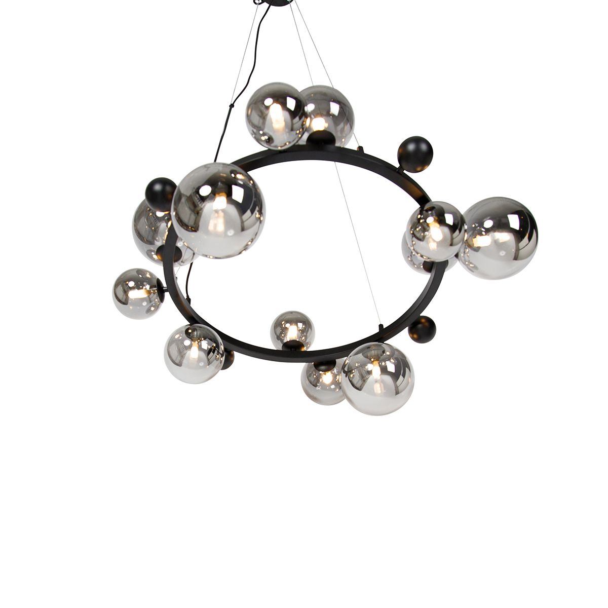 Art Deco hanglamp zwart met smoke glas 12-lichts - David
