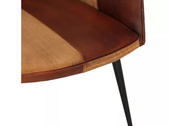 Fauteuil avec repose-pieds Marron Cuir véritable et toile
