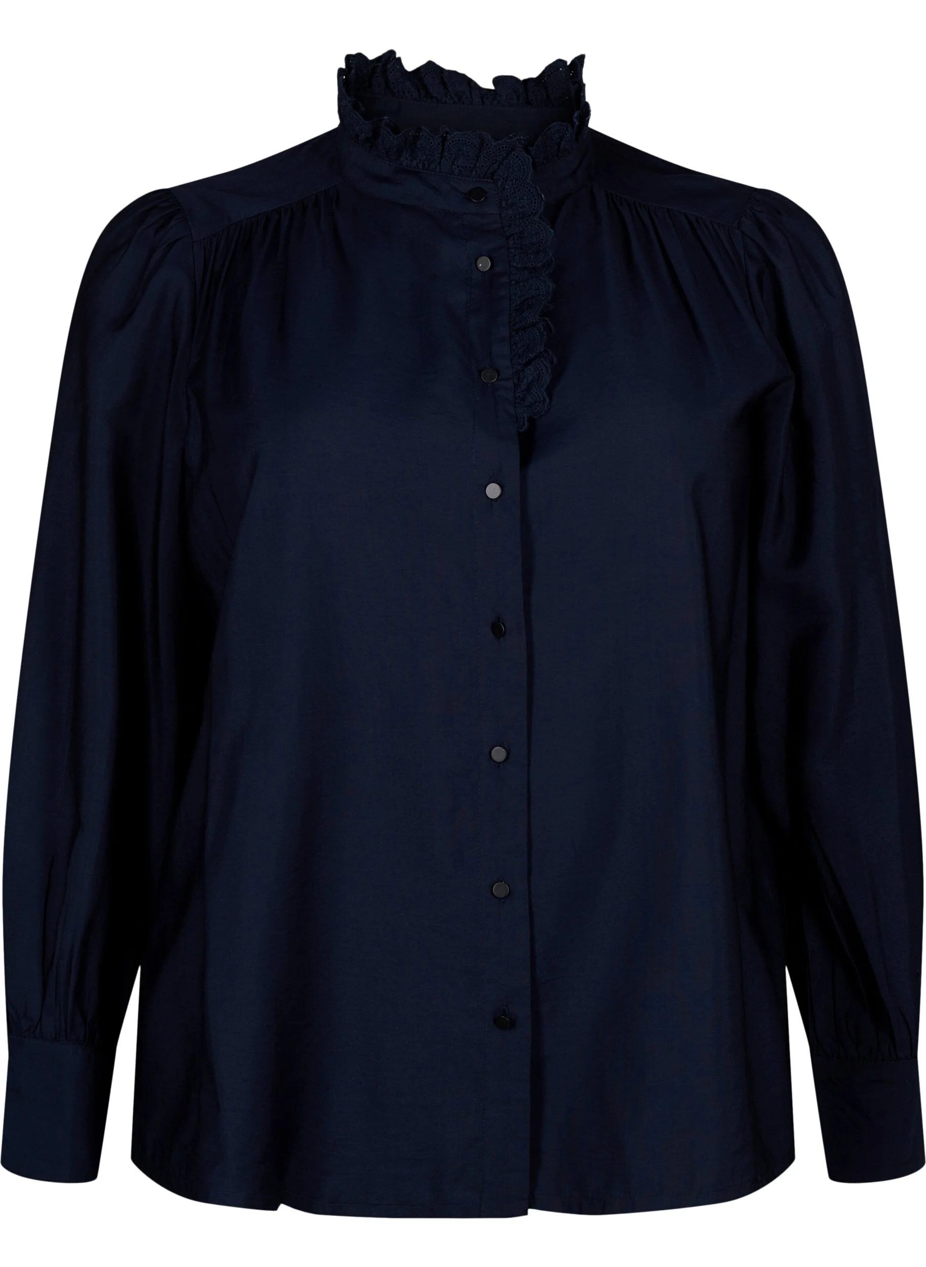 Skjortebluse i viskose med flæser