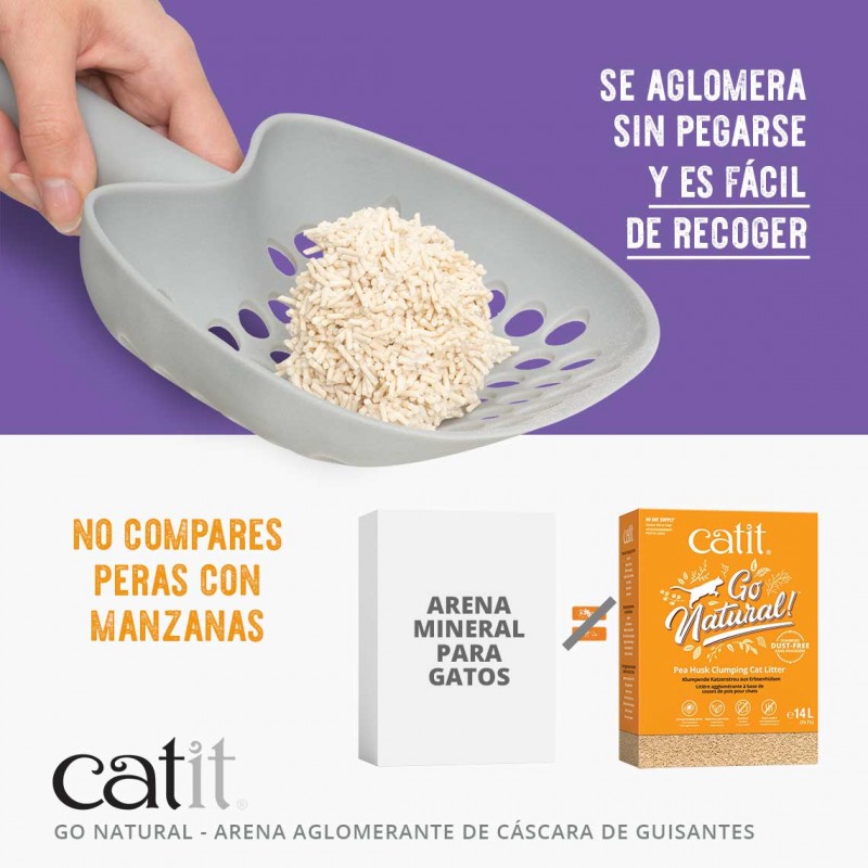 Areia higiênica aglomerante Catit Go Natural com casca de ervilha, 25% de desconto, 7kg, aroma de baunilha.
