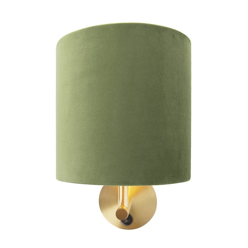 Smalle wandlamp, goud met groene fluwelen kap - Mat