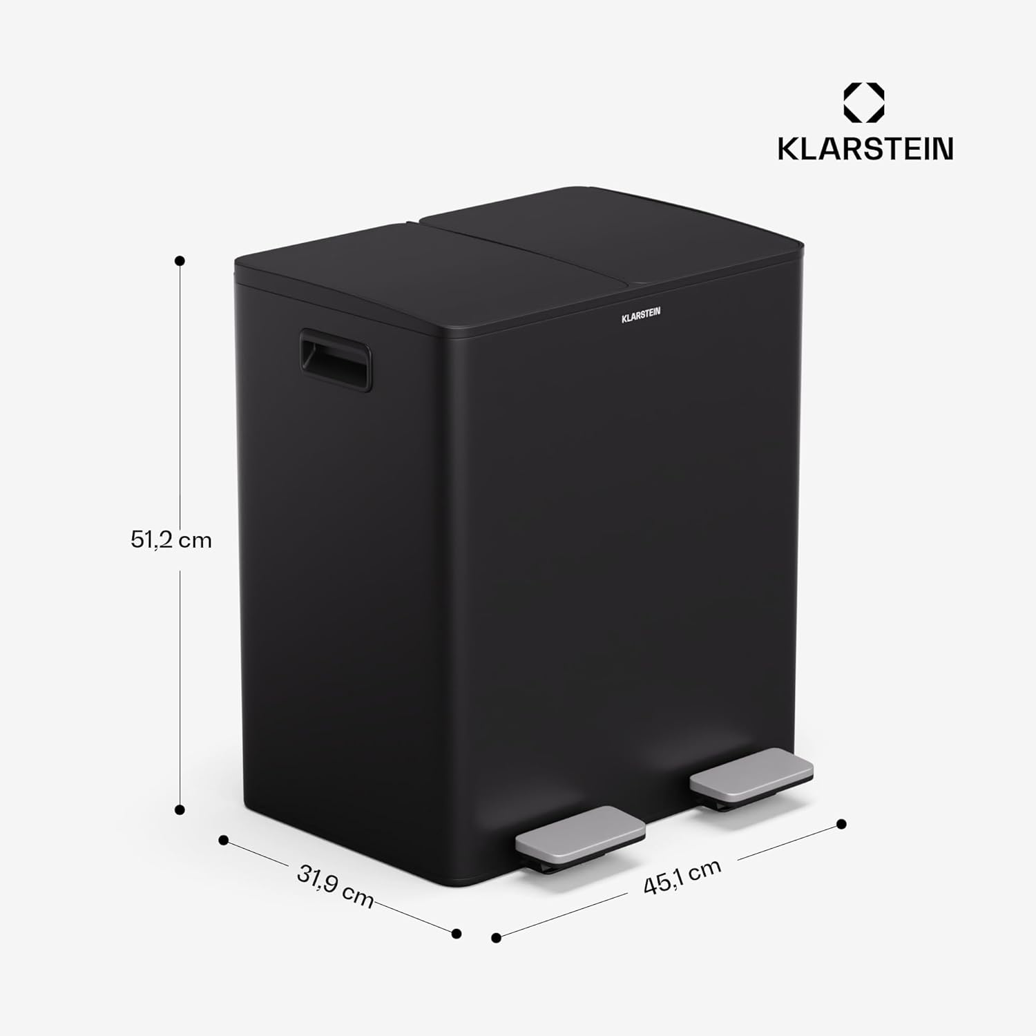 Klarstein EcoVista Mülleimer - 40L Abfalleimer mit 2 Fächern & 3L Komposteimer, Soft-Close, Edelstahl, Küchen-Abfalleimer, Mülltrennsystem