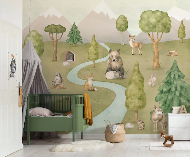 Komar Fototapete »Digitaldruck Vlies -  Neighbor-wood Meetings - Grösse 300 x 250 cm« bedruckt glatt Wohnzimmer, Schlafzimmer